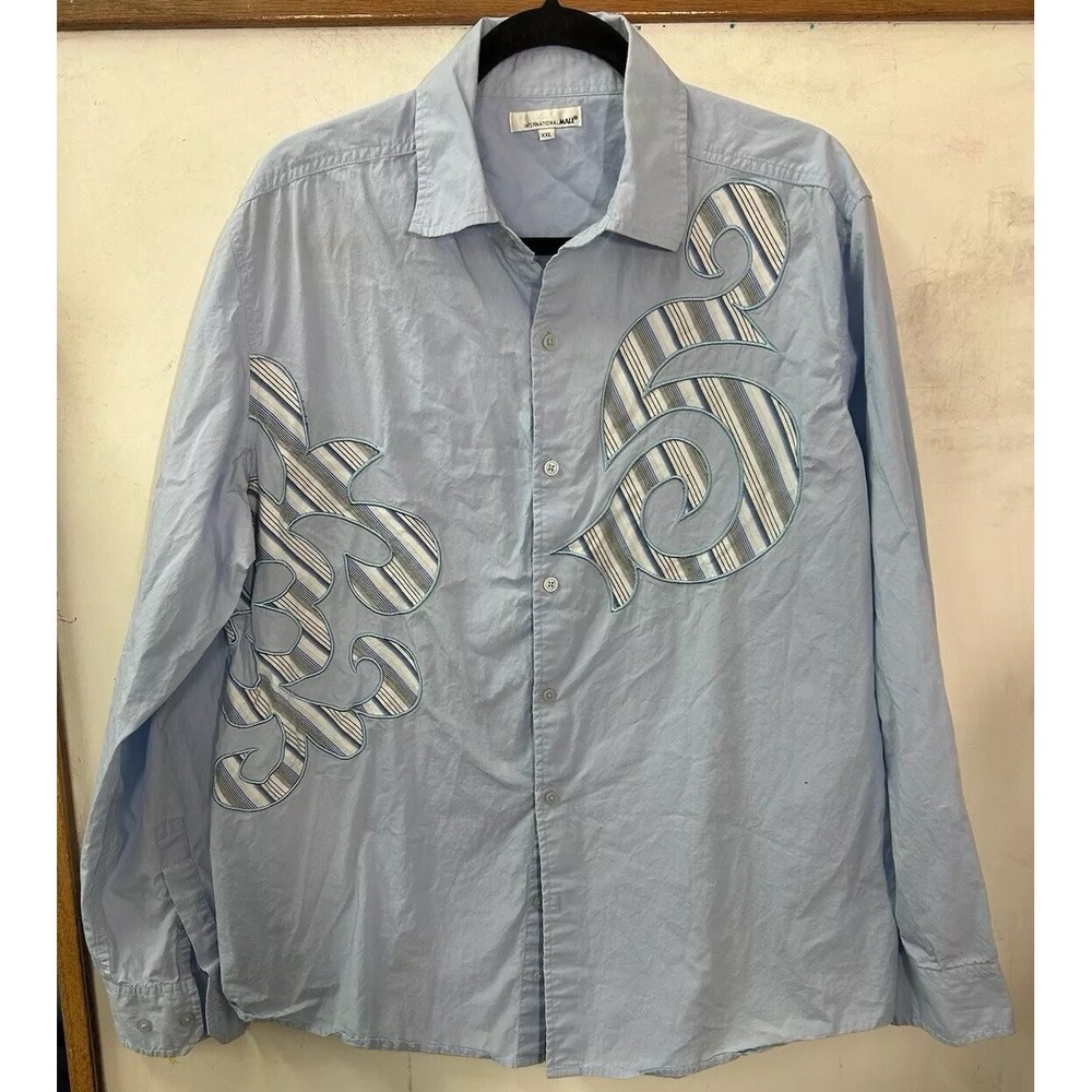 Vintage International Male Size XXL Blue Button-down‎ Long Sleeved Shirt Scroll